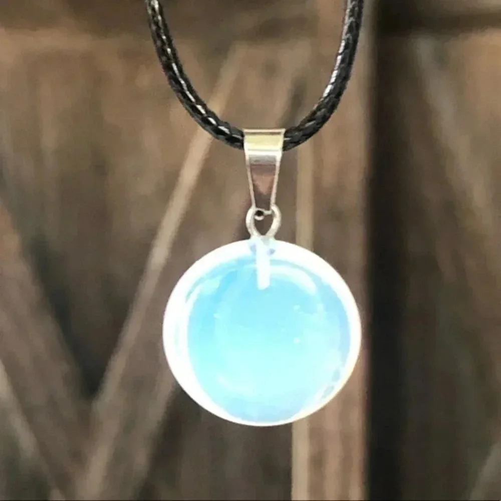 Milky Opalite Organic Round Circle Natural Braided Stainless Steel Necklace